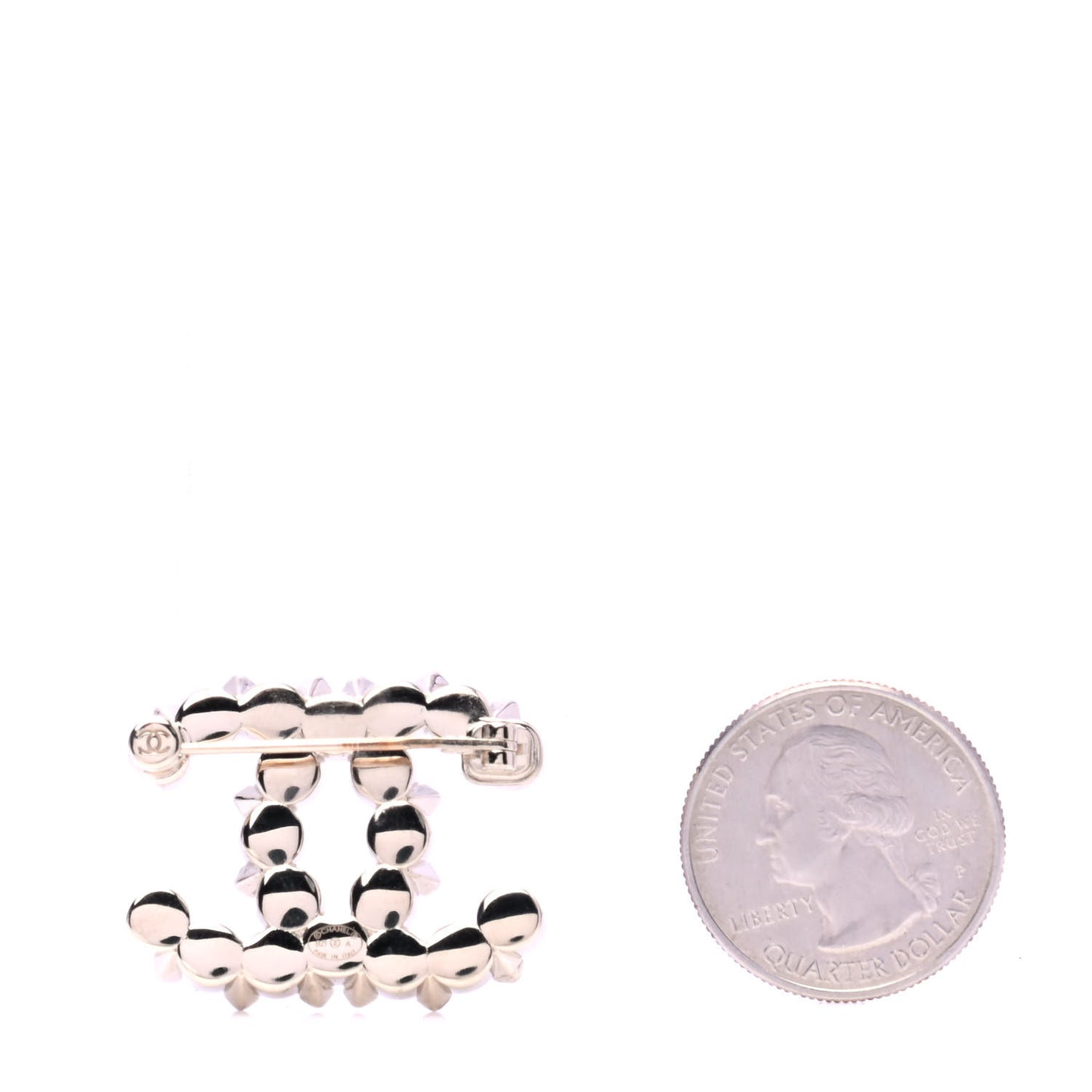 Crystal Pearl CC Brooch Gold