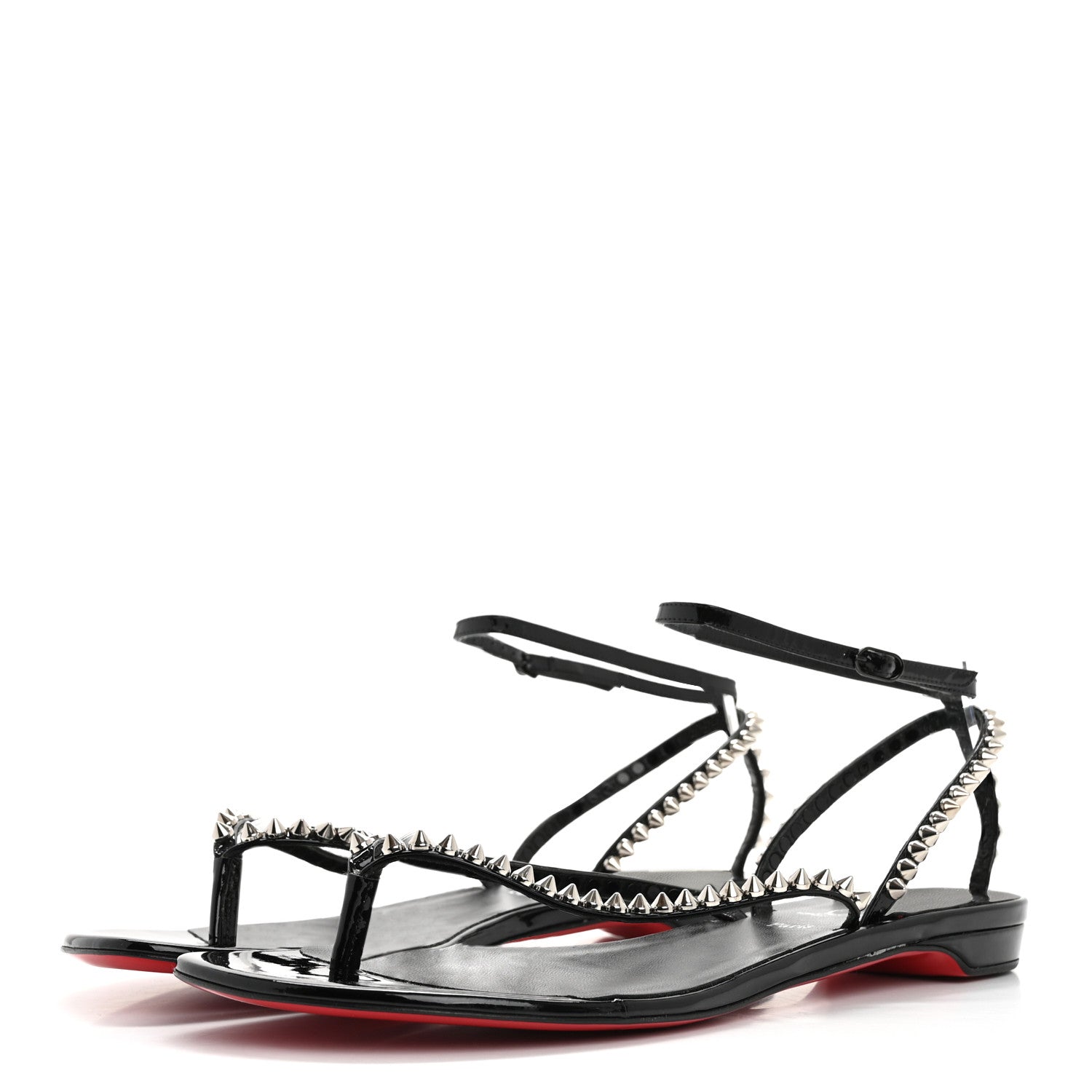 Christian Louboutin Patent Calfskin Spike So Me Tonguetta Flat Sandals 41 Black 4 of 11
