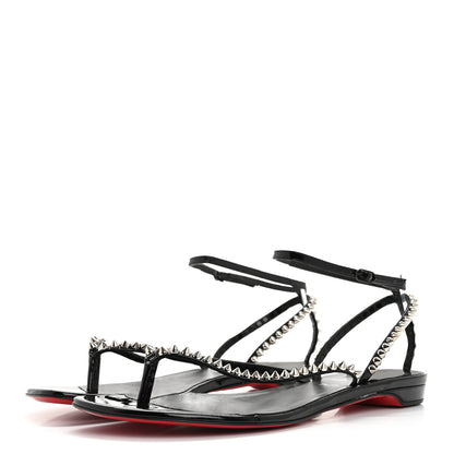 Christian Louboutin Patent Calfskin Spike So Me Tonguetta Flat Sandals 41 Black 4 of 11
