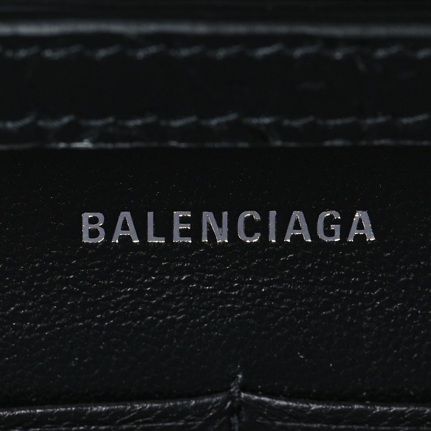 Balenciaga Shiny Calfskin Strass Monochrome Crocodile Embossed Hourglass Chain Bag Black 6 of 9