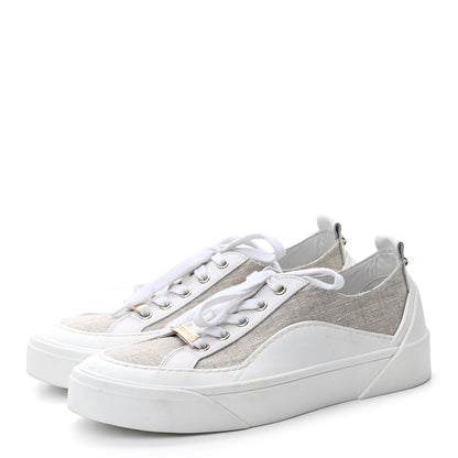 Jimmy Choo Calfskin Linen VBC Lace Up Sneakers 38.5 White Natural 3 of 10