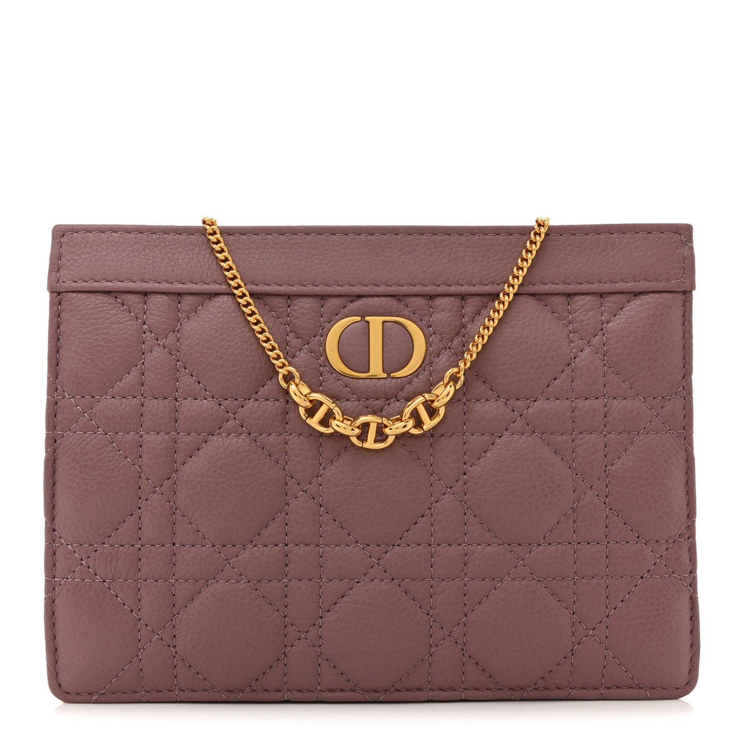 Calfskin Cannage Caro Zipped Pouch With Chain Peony Pink