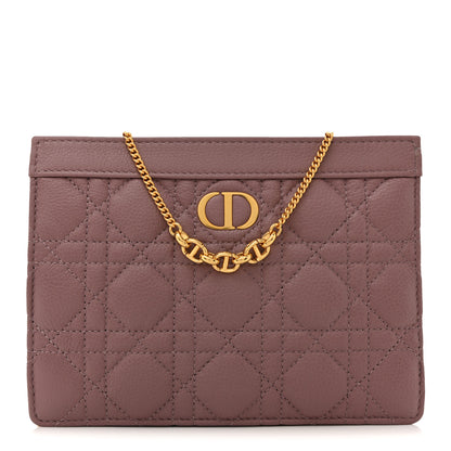 Christian Dior Calfskin Cannage Caro Zipped Pouch With Chain Peony Pink 1 of 12