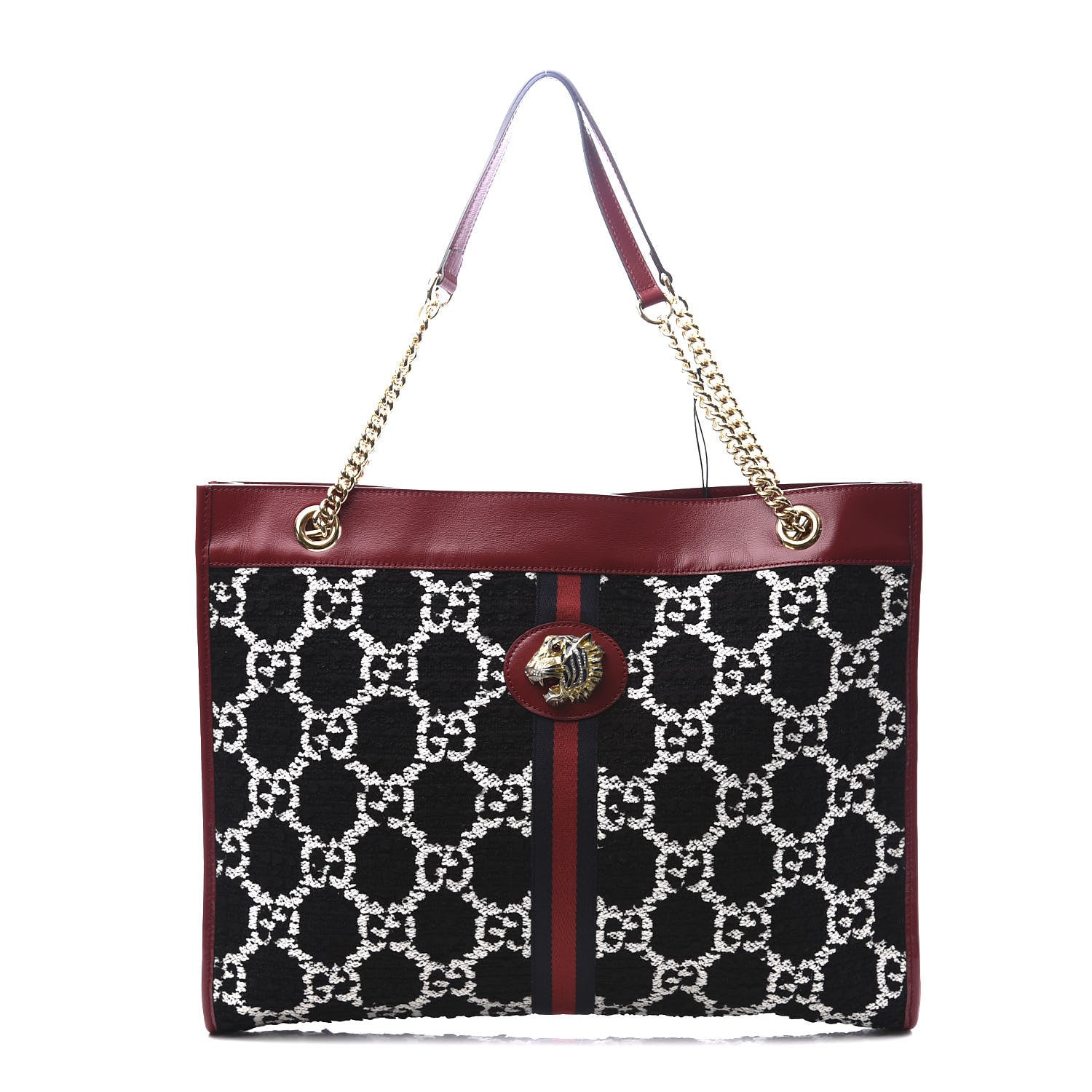 Gucci Tweed GG Monogram Large Rajah Chain Tote Romantic Cherry Black White 1 of 12