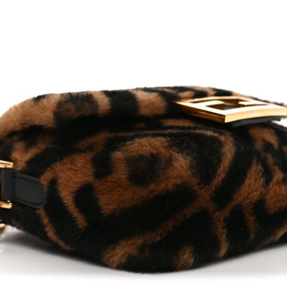Fendi Shearling Vitello Dolce Macro FF 1974 Mini Baguette Tobacco Black 9 of 10