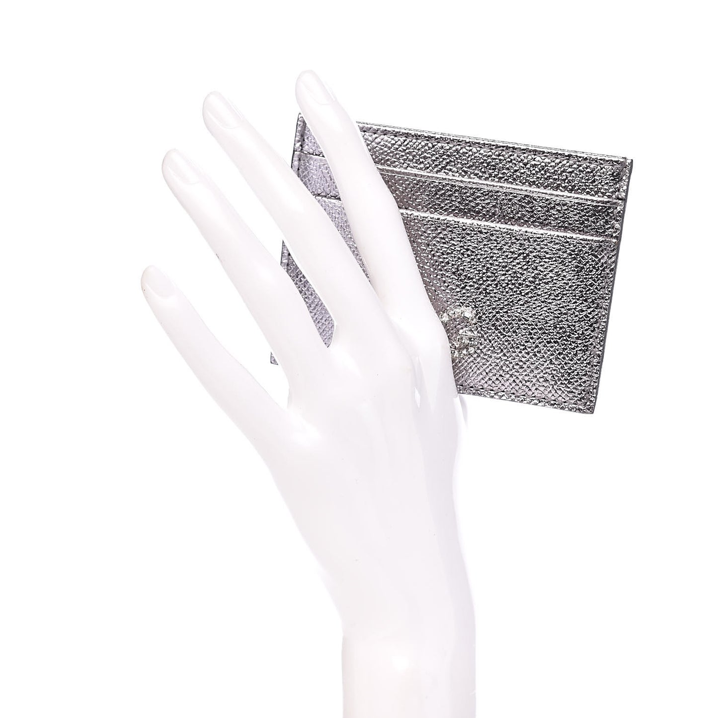 Metallic Dauphine Embellished Logo Zip Card Holder Argento