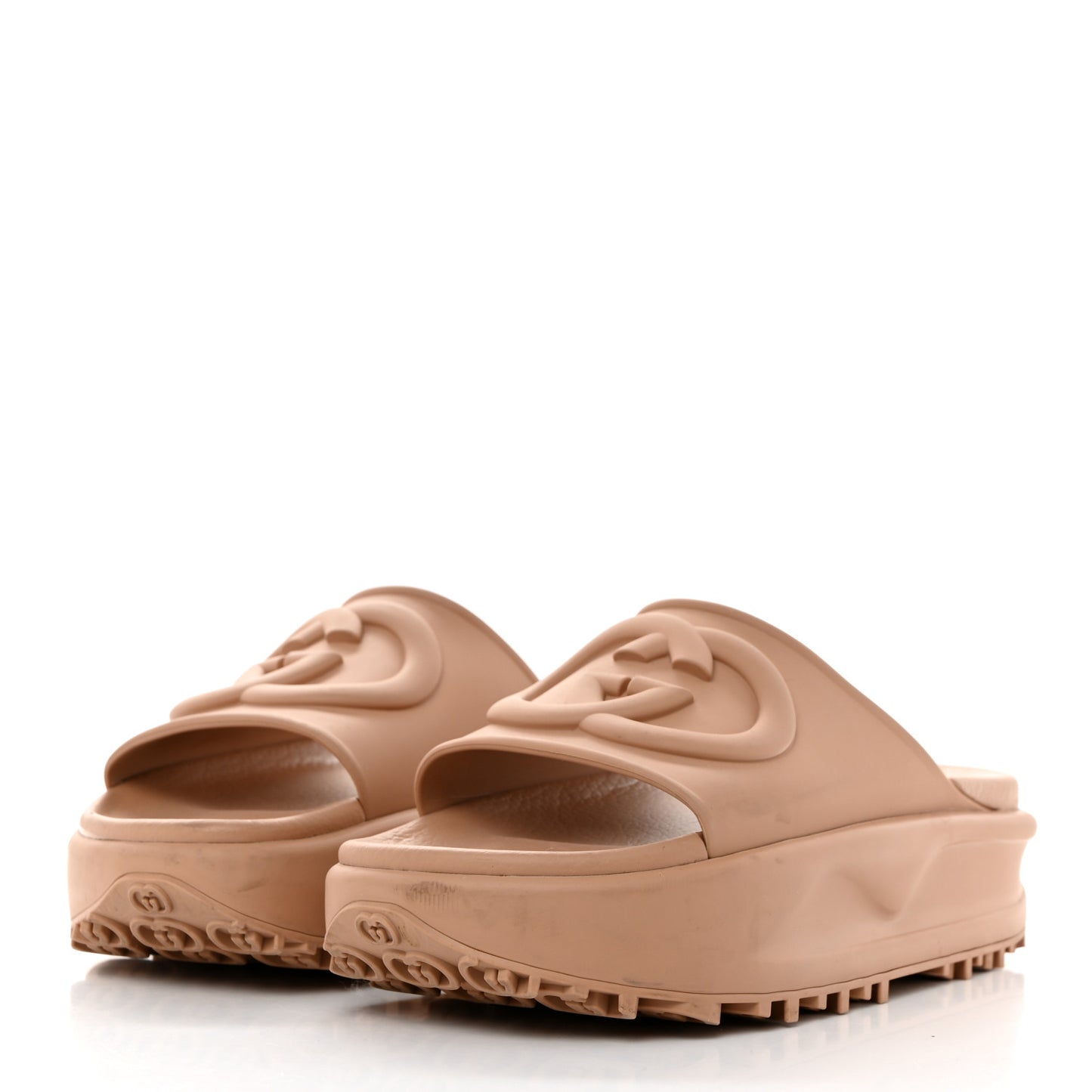 Soft Rubber Womens Interlocking G Platform 42mm Slide Sandals 38 Vintage Camel