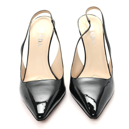 Prada Vernice Triangle Logo Pointed Toe Slingback Pumps 40 Black 3 of 8