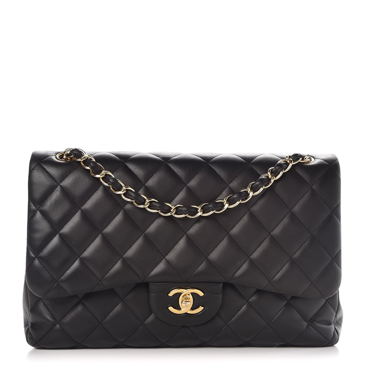 Lambskin Quilted Jumbo Double Flap Black