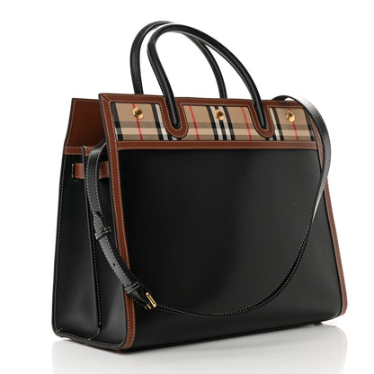 Burberry Calfskin Vintage Check Medium Two Handle Title Bag Black 3 of 12