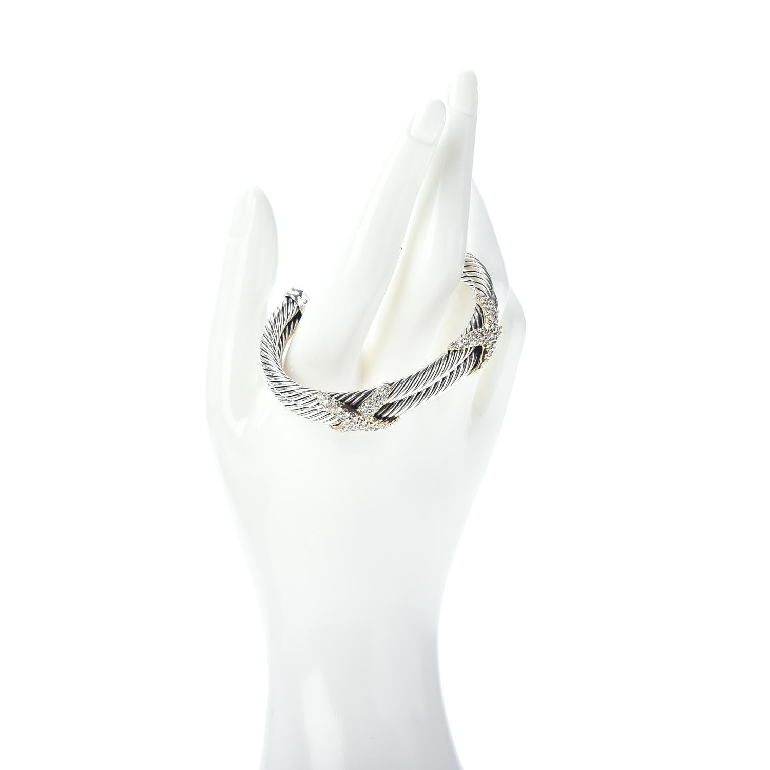 David Yurman Sterling Silver 18K Yellow Gold Diamond Double X Cable Bracelet 2 of 4