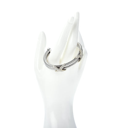 David Yurman Sterling Silver 18K Yellow Gold Diamond Double X Cable Bracelet 2 of 4