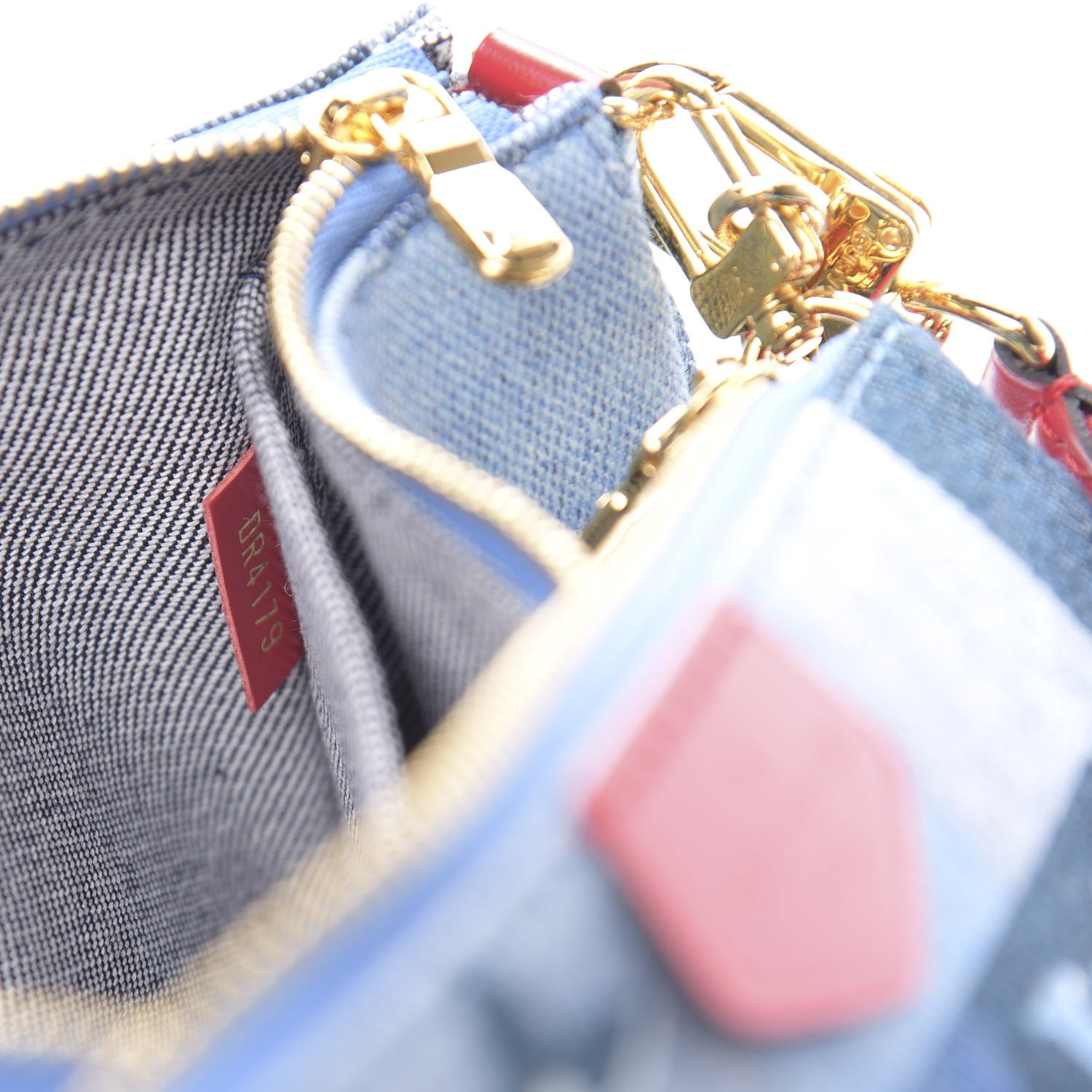 Louis Vuitton Denim Damier Monogram Patchwork Multi Pochette Accessories Blue Rouge 9 of 13