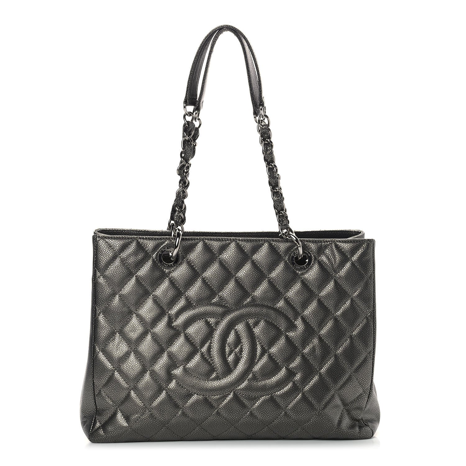 Chanel Metallic Caviar Quilted Grand Shopping Tote GST Dark Silver 1 of 11