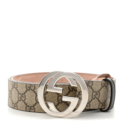 Gucci GG Supreme Monogram Selleria Calfskin Interlocking G 40mm Belt 90 36 Beige Ebony Cocoa 1 of 7