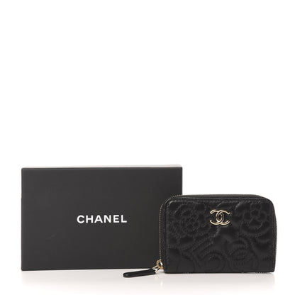 Chanel Lambskin Camellia Embossed Zip Coin Purse Black 8 of 8