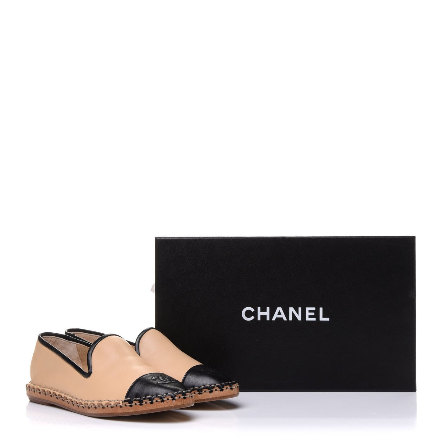 Lambskin Chain CC Mocassin Loafer Espadrilles 35.5 Beige Black