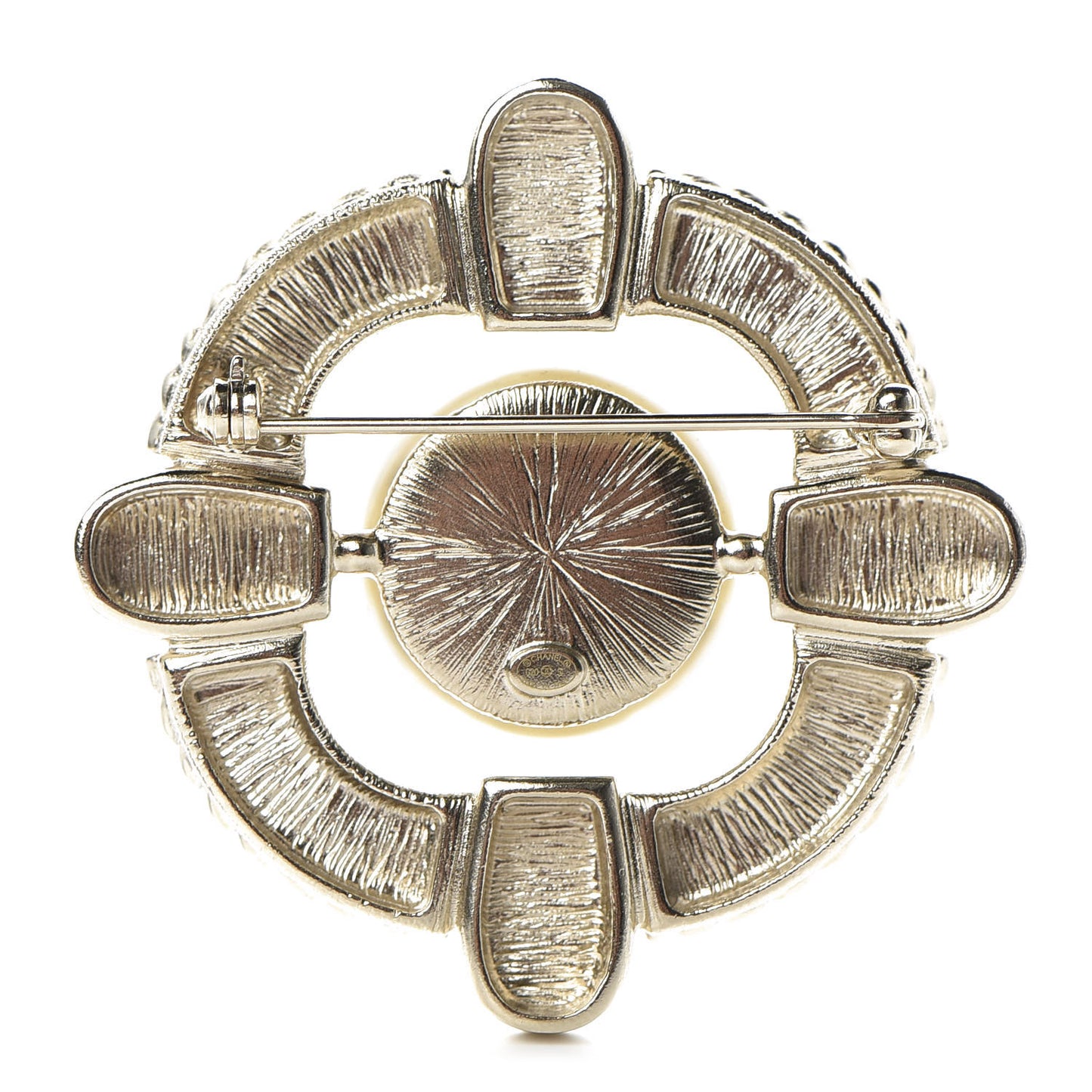 Pearl Crystal CC Brooch Gold
