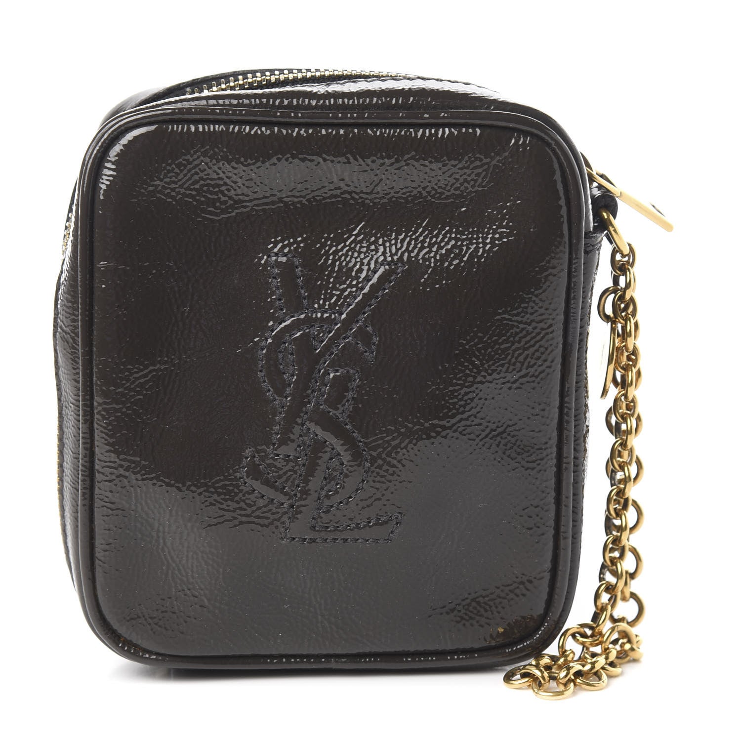 Saint Laurent Textured Patent Monogram Mini Wristlet Pebble 1 of 10