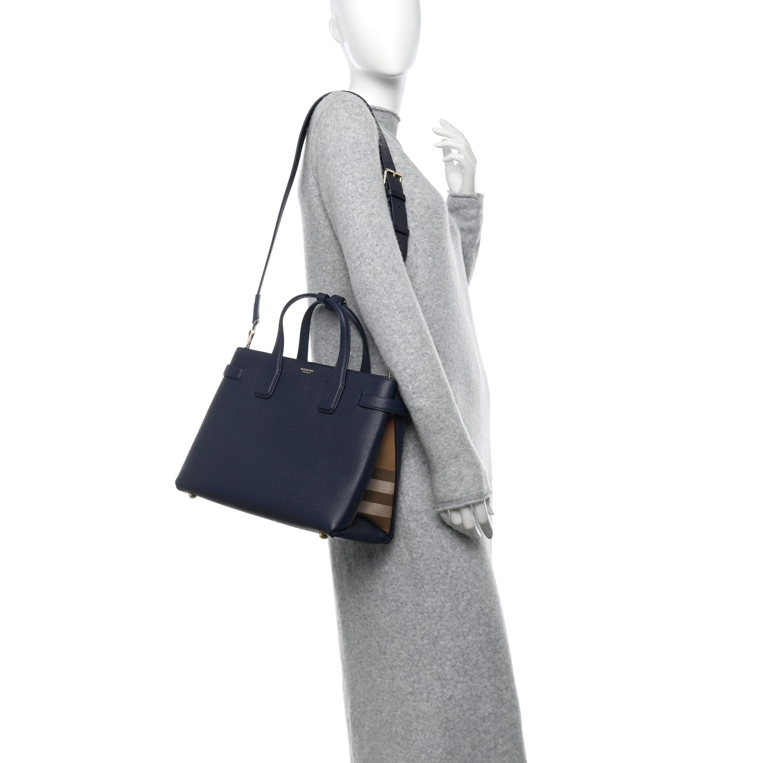 Burberry Derby Calfskin Vintage Check Medium Banner Tote Regency Blue 2 of 12