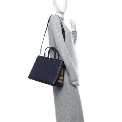 Burberry Derby Calfskin Vintage Check Medium Banner Tote Regency Blue 2 of 12