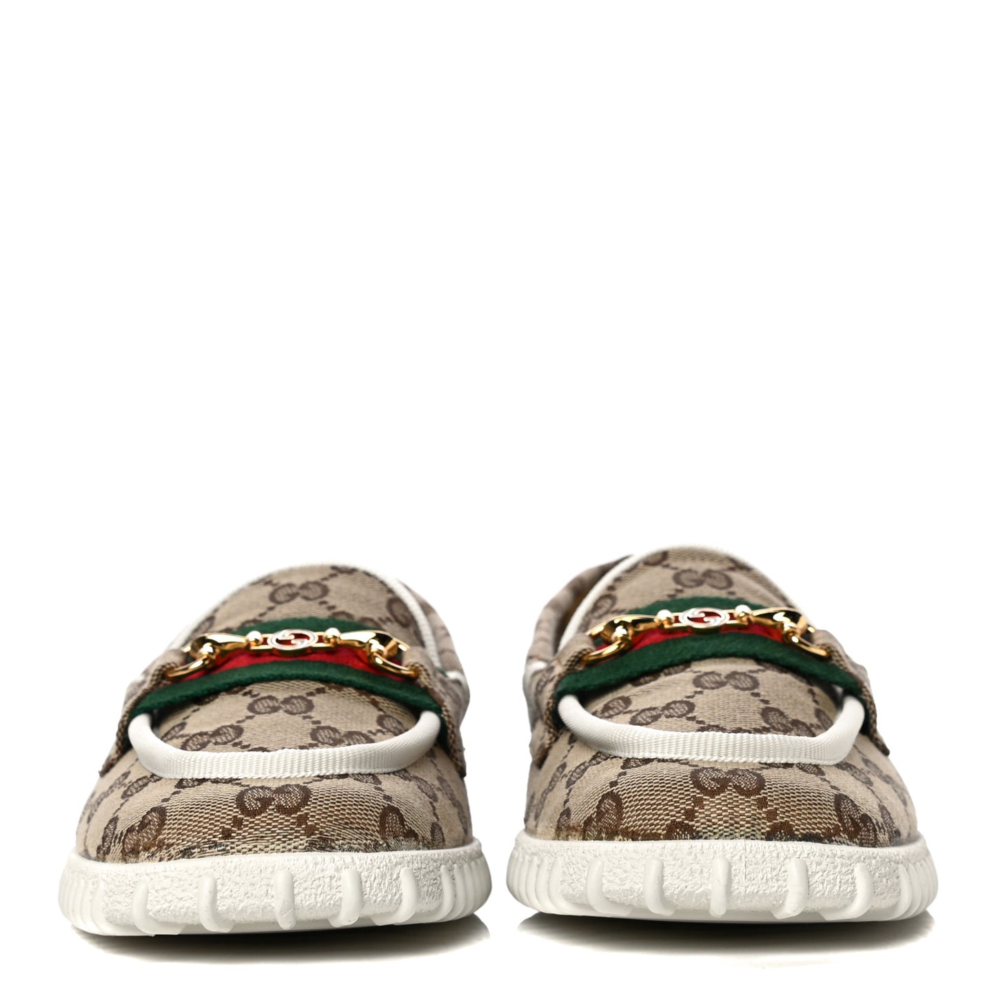 GG Monogram Horsebit Web Womens Driver Loafers 41 Beige Ebony White