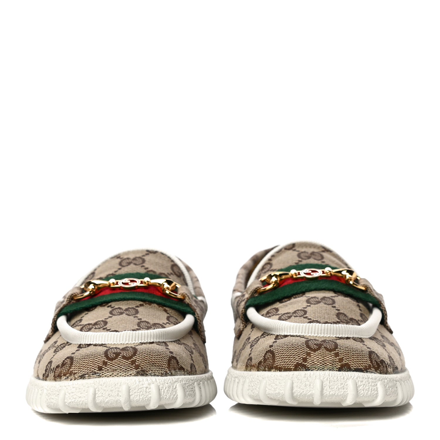 Gucci GG Monogram Horsebit Web Womens Driver Loafers 41 Beige Ebony White 2 of 12