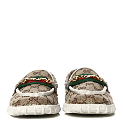 Gucci GG Monogram Horsebit Web Womens Driver Loafers 41 Beige Ebony White 2 of 12