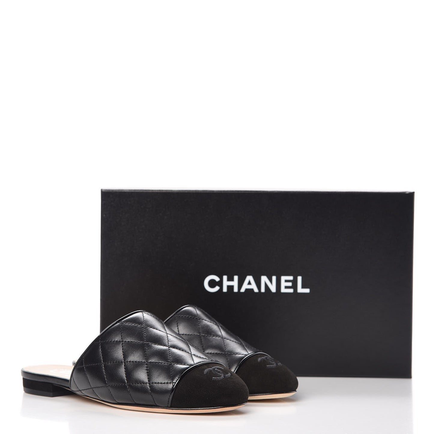 Lambskin Suede Quilted Mules 35 Black