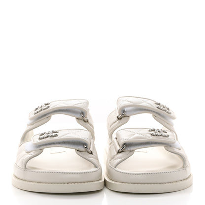 Chanel Lambskin Quilted Velcro Dad Chain CC Slide Sandals 36 White 2 of 9