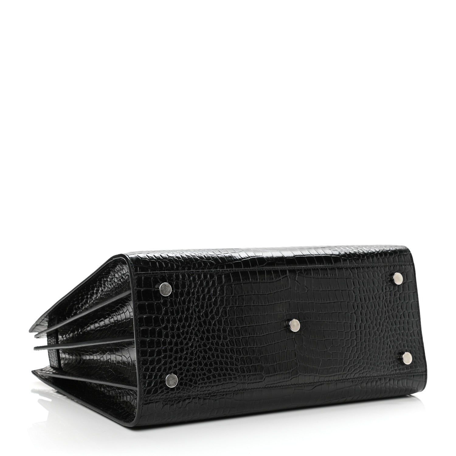 Saint Laurent Calfskin Crocodile Embossed Small Sac de Jour Black 4 of 10