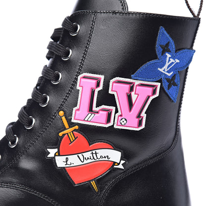Louis Vuitton Calfskin LV Black Heart Flat Ranger Boots 38.5 Black 10 of 12