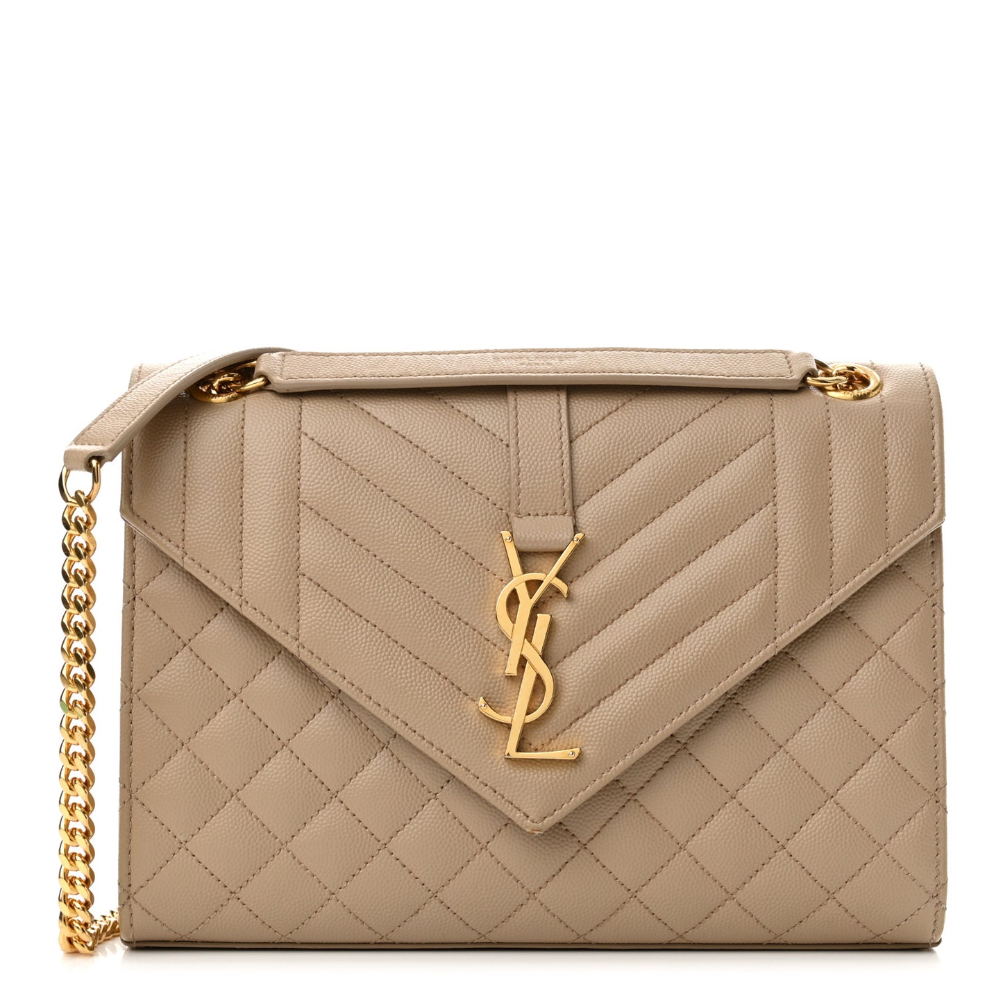 Grain De Poudre Textured Mixed Matelasse Medium Triquilt Monogram Satchel Dark Beige