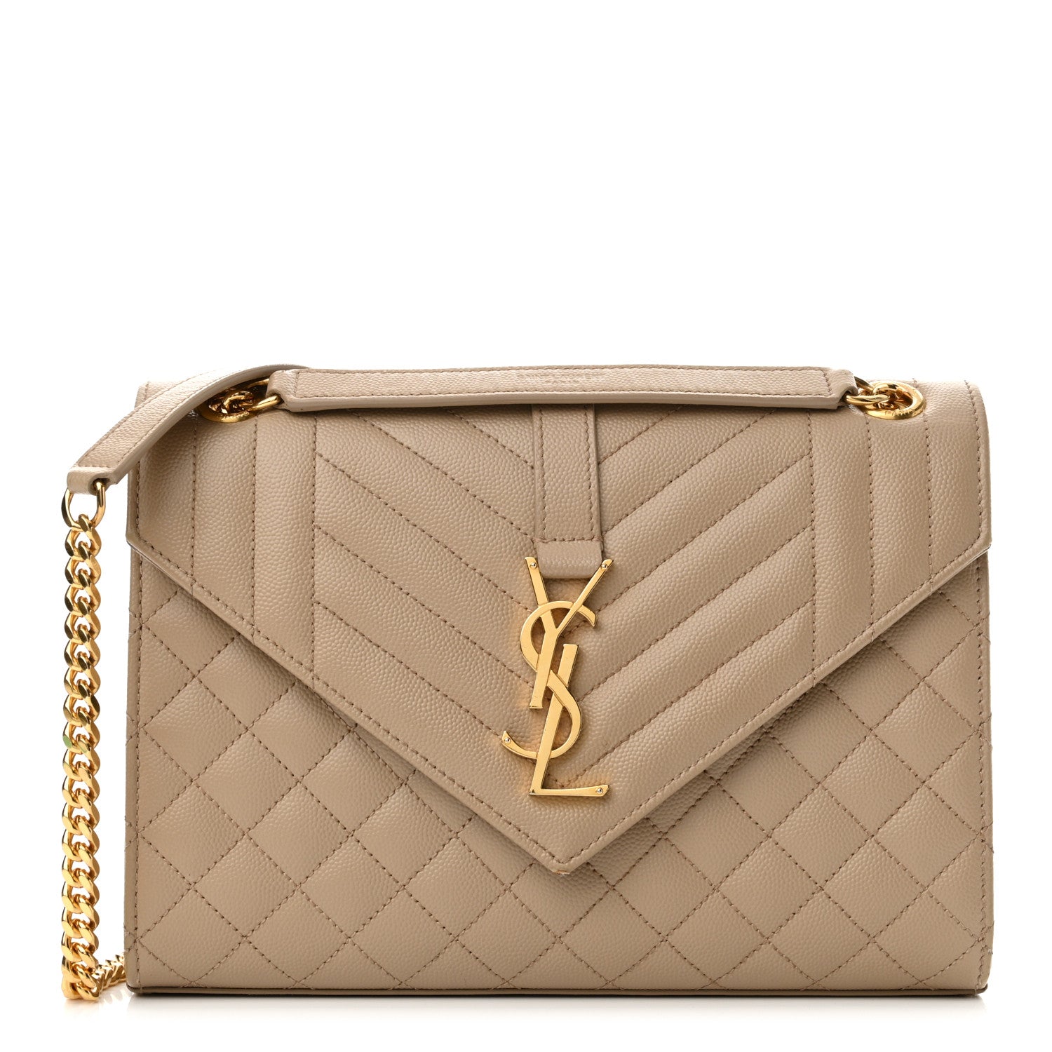 Saint Laurent Grain De Poudre Textured Mixed Matelasse Medium Triquilt Monogram Satchel Dark Beige 1 of 14