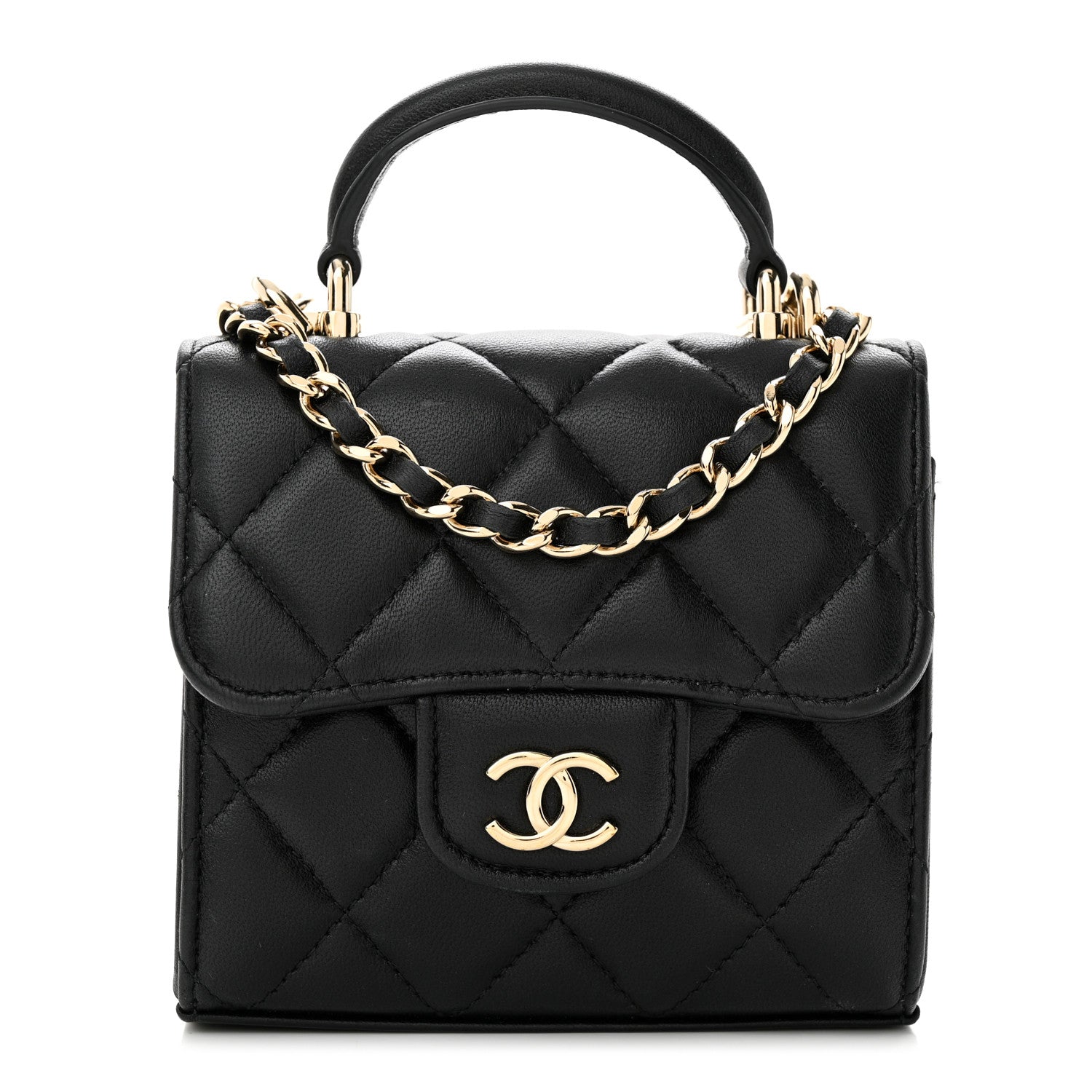 Chanel Lambskin Quilted Top Handle Flap Clutch With Chain Black 1 of 13
