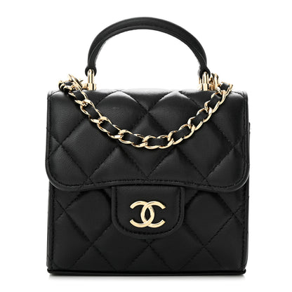 Chanel Lambskin Quilted Top Handle Flap Clutch With Chain Black 1 of 13