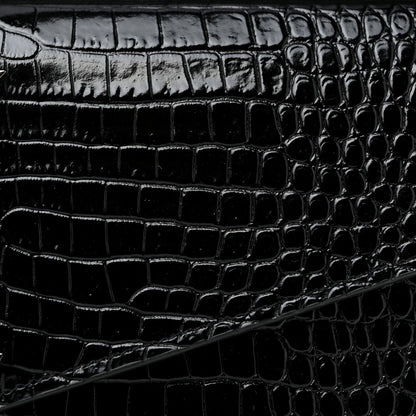 Saint Laurent Calfskin Crocodile Embossed Uptown Monogram Pouch Black 7 of 11