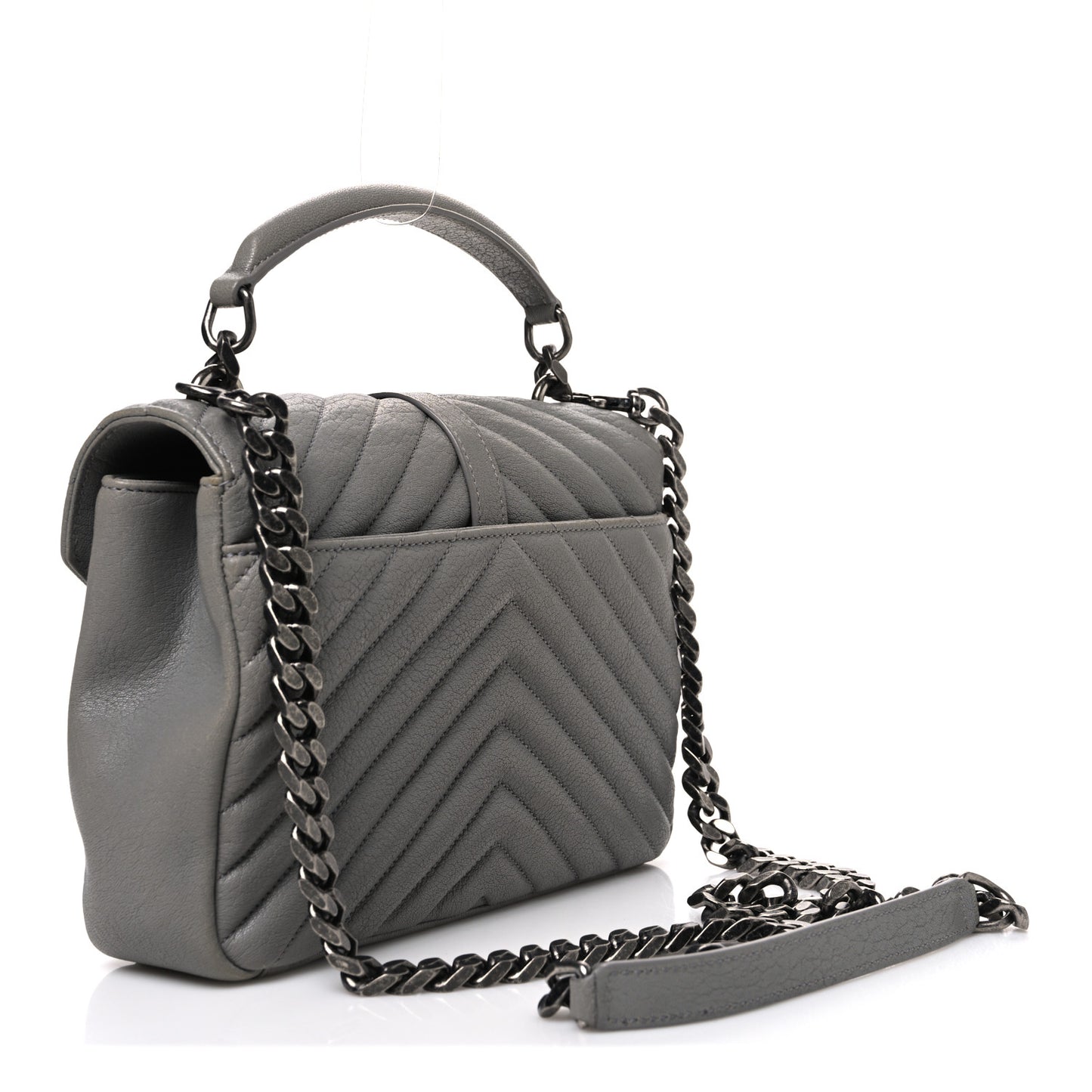 Sheepskin Matelasse Chevron Monogram Medium College Bag New Stone Grey