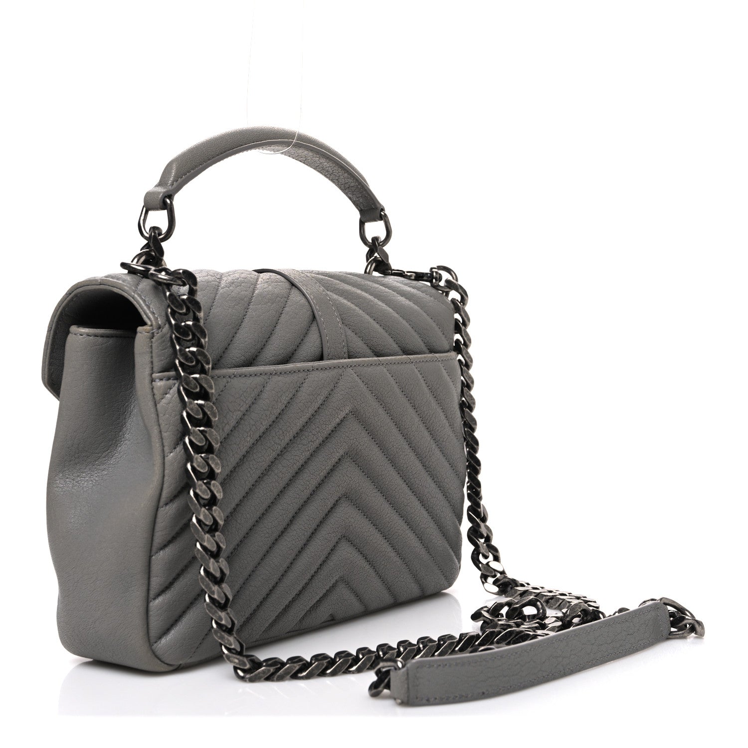 Saint Laurent Sheepskin Matelasse Chevron Monogram Medium College Bag New Stone Grey 3 of 11