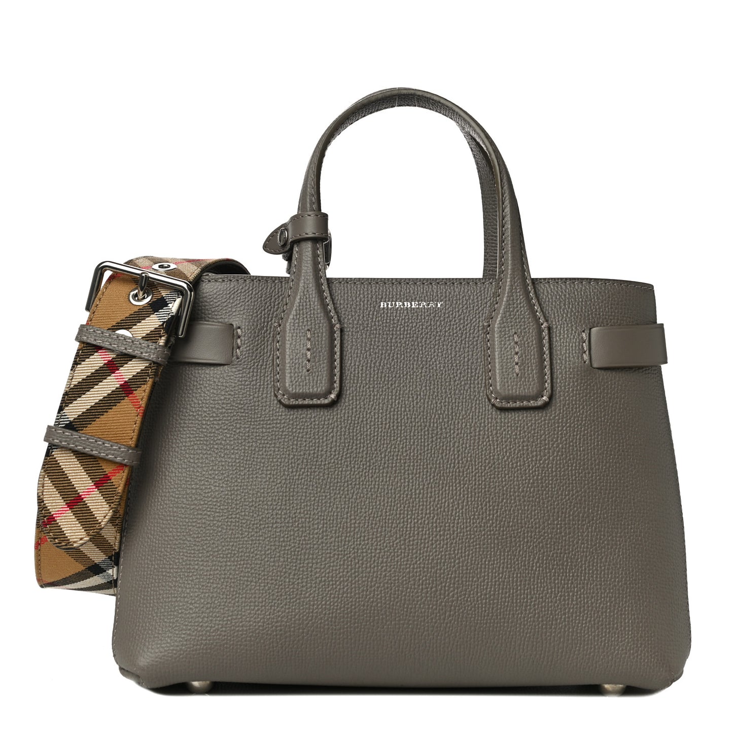 Derby Calfskin House Check Small Banner Tote Pale Taupe