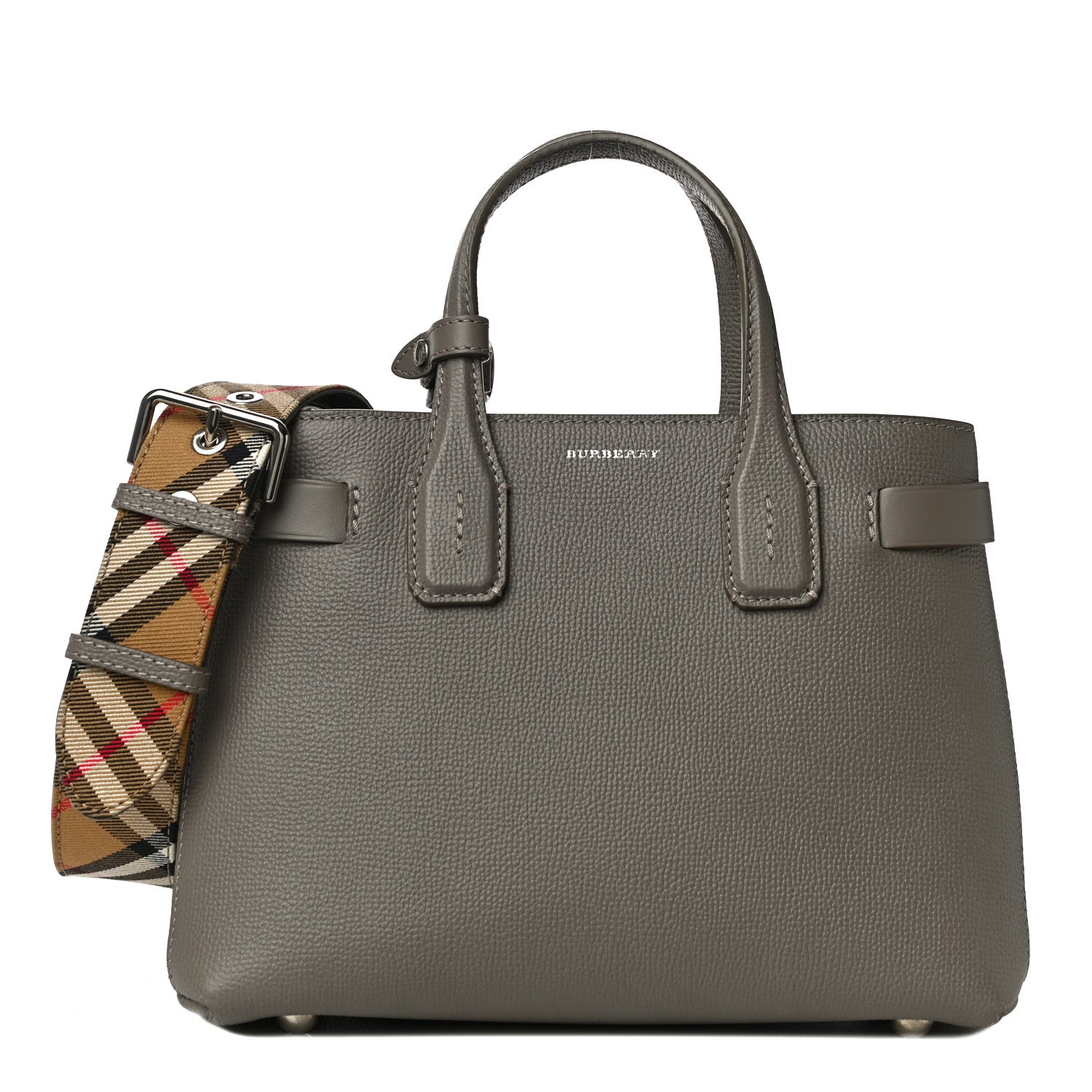 Burberry Derby Calfskin House Check Small Banner Tote Pale Taupe 1 of 10