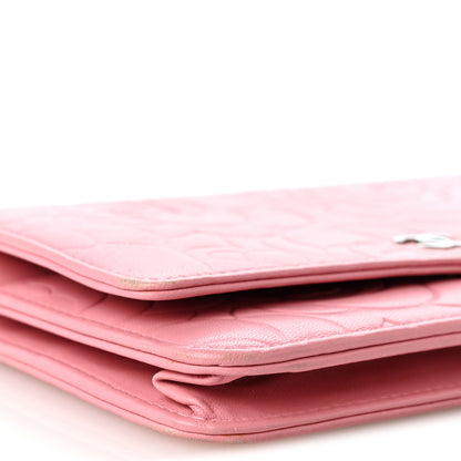 Chanel Lambskin Camellia Embossed Wallet on Chain WOC Pink 10 of 13