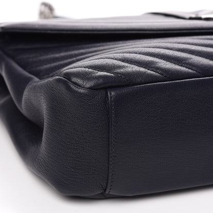 Saint Laurent Sheepskin Matelasse Chevron Monogram Large College Satchel Navy Blue 7 of 9