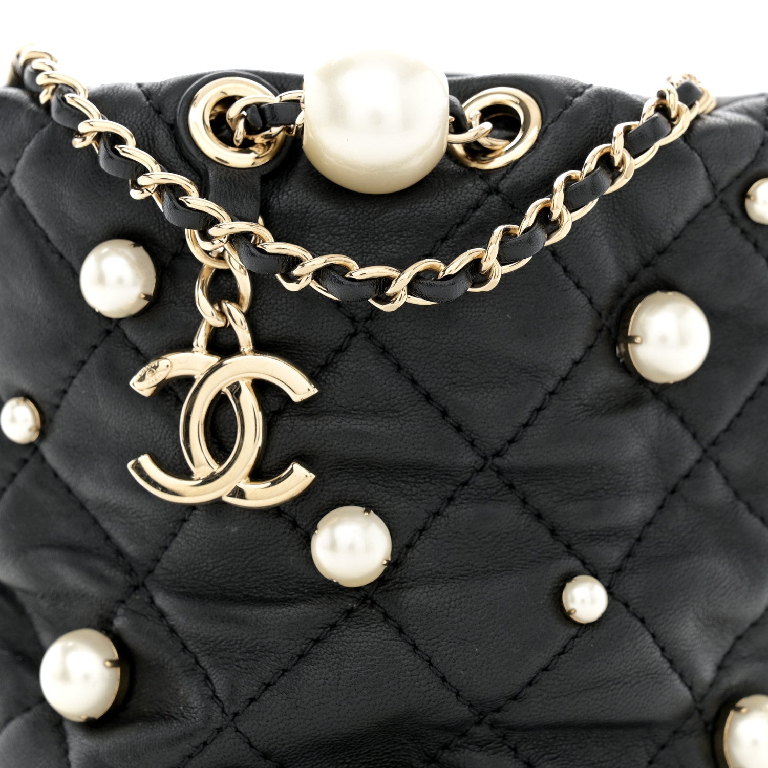 Chanel Lambskin Quilted Pearl Mini About Pearls Drawstring Bag Black 8 of 11