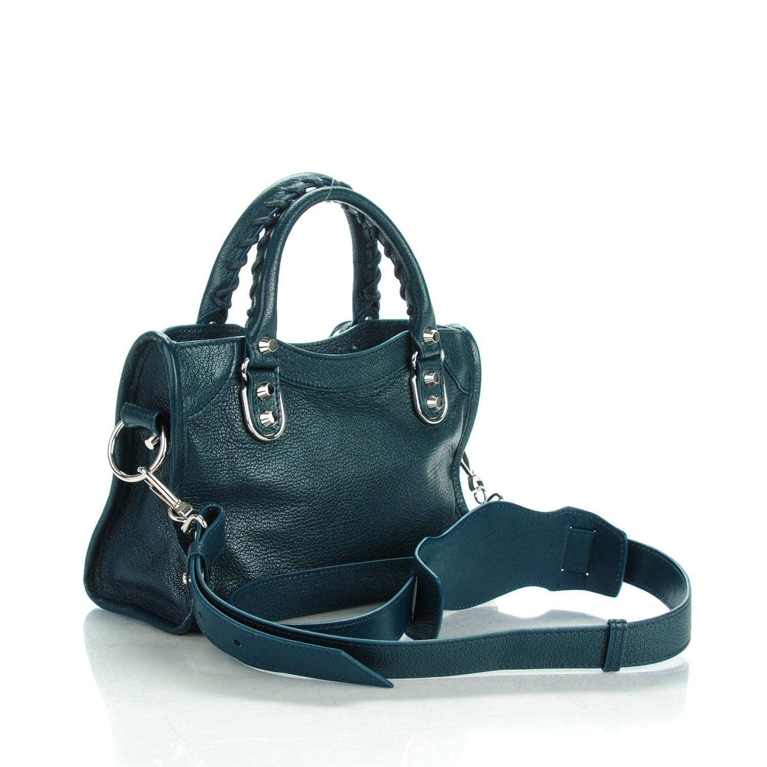 Balenciaga Chevre Silver Metallic Edge Hardware Mini City Bleu Paon 3 of 8