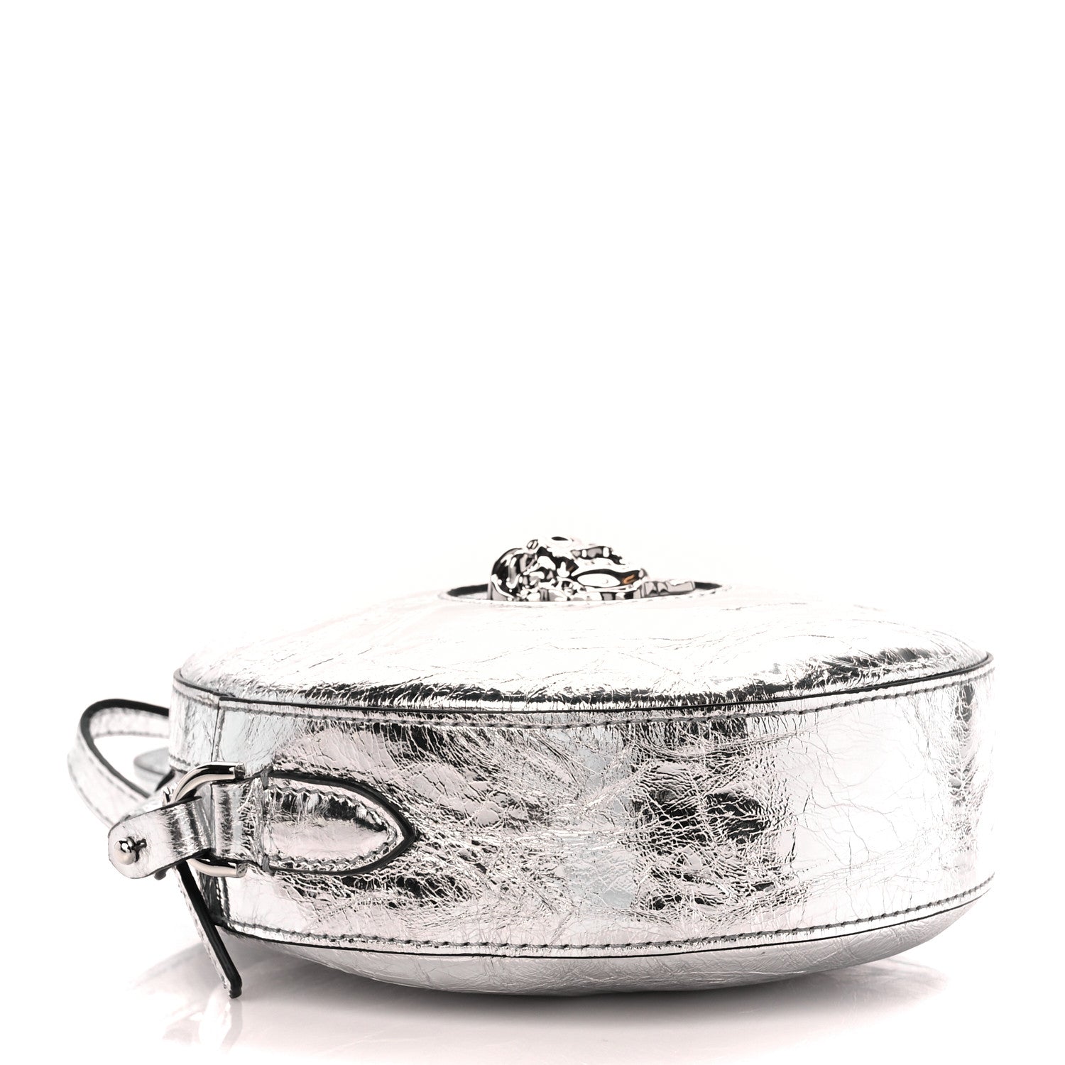 Versace Metallic Crackled Lambskin La Medusa Disco Round Crossbody Silver 4 of 11