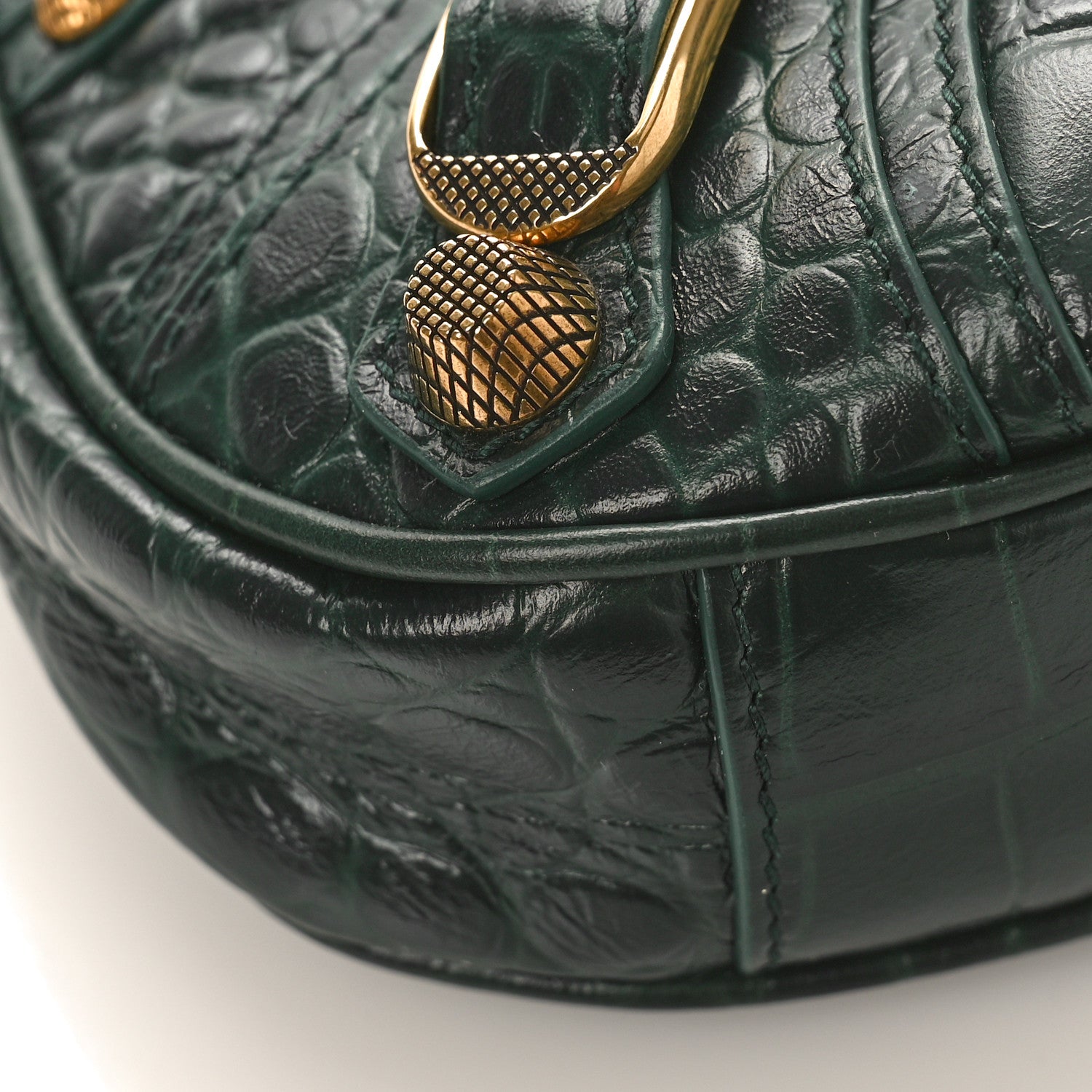 Balenciaga Extra Supple Calfskin Crocodile Embossed Mini Le Cagole Purse With Chain Forest Green 7 of 8