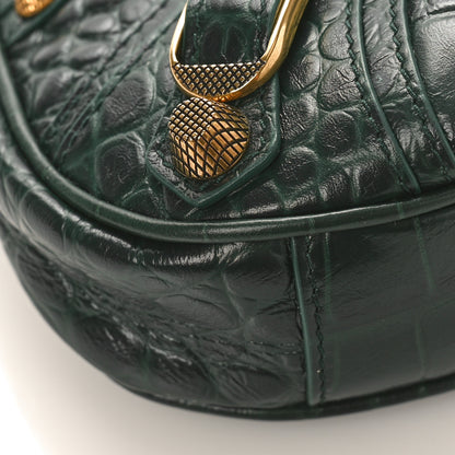 Balenciaga Extra Supple Calfskin Crocodile Embossed Mini Le Cagole Purse With Chain Forest Green 7 of 8