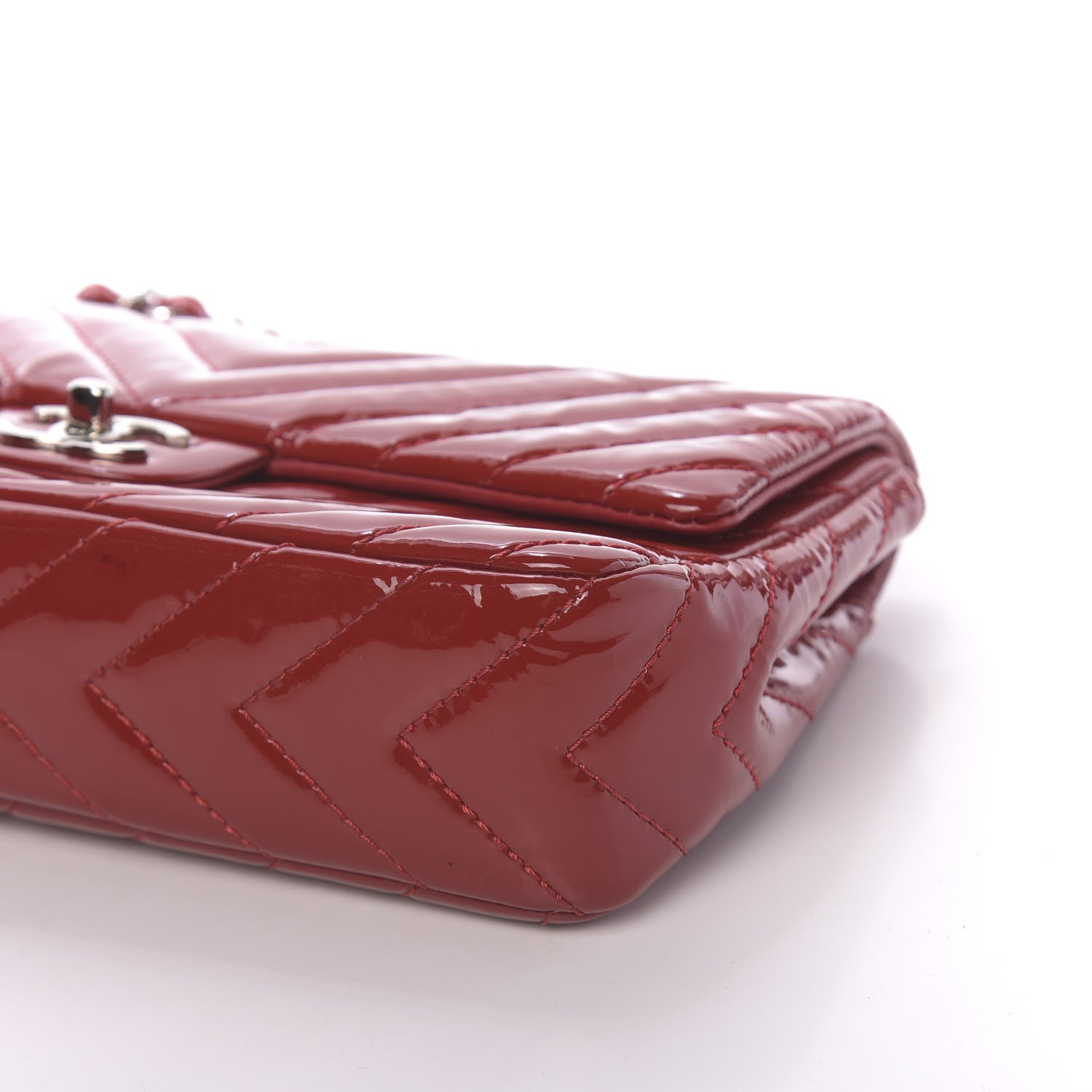 Chanel Patent Chevron Quilted Medium Single Flap Red 9 of 11