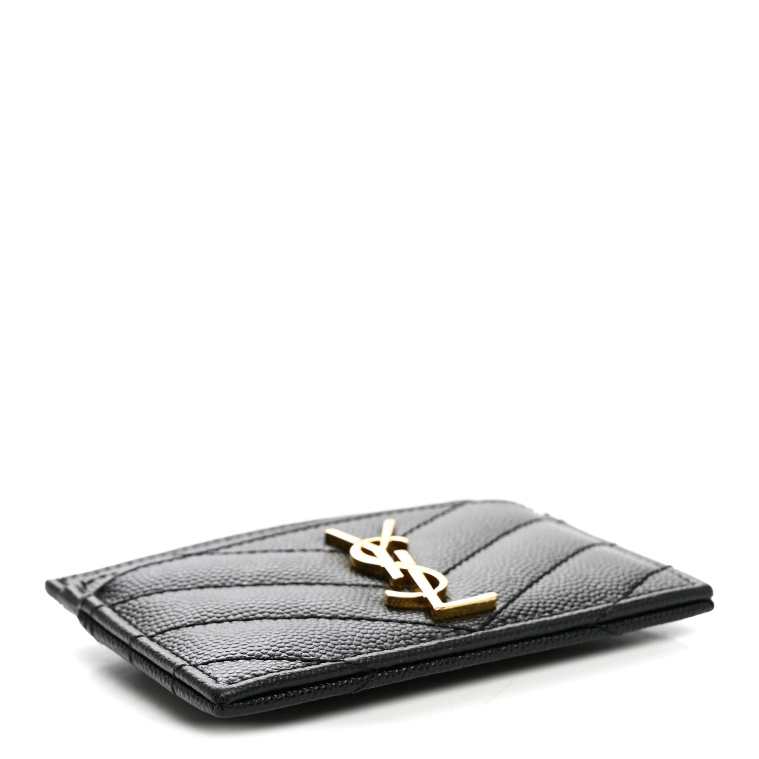 Saint Laurent Grain De Poudre Matelasse Chevron Monogram Credit Card Case Black 4 of 8